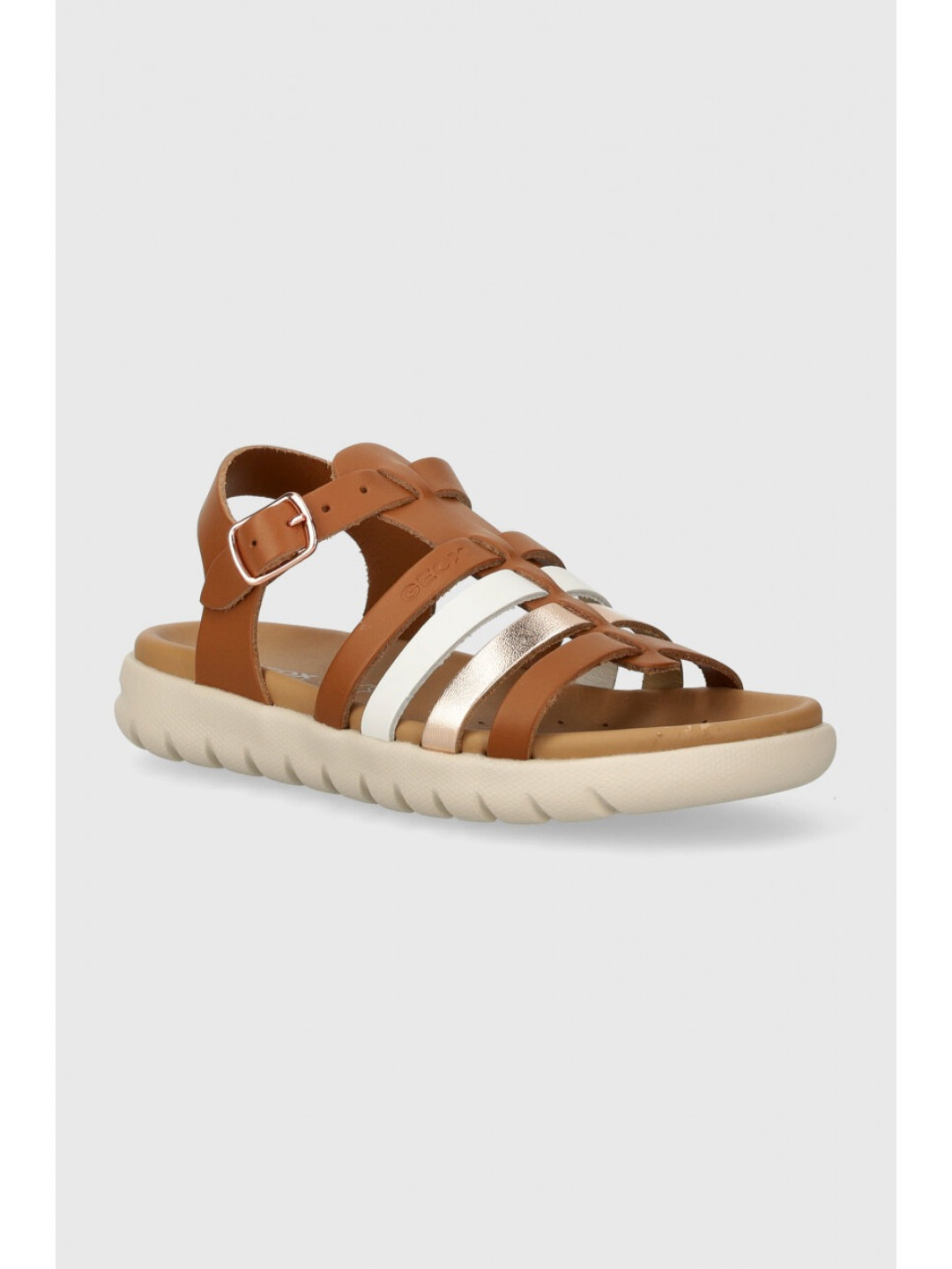 Dětské kožené sandály Geox SOLEIMA hnědá barva